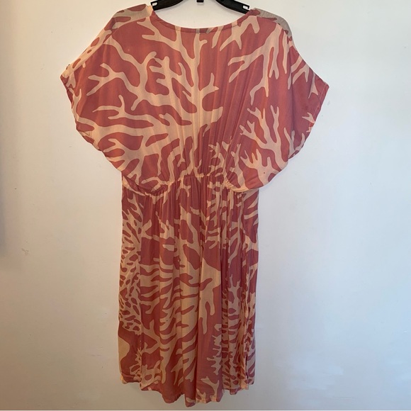 Pink Coral Hawaiian Beach Swim Coverup Dress With Drawstring Waist (One Size) - Picture 2 of 8